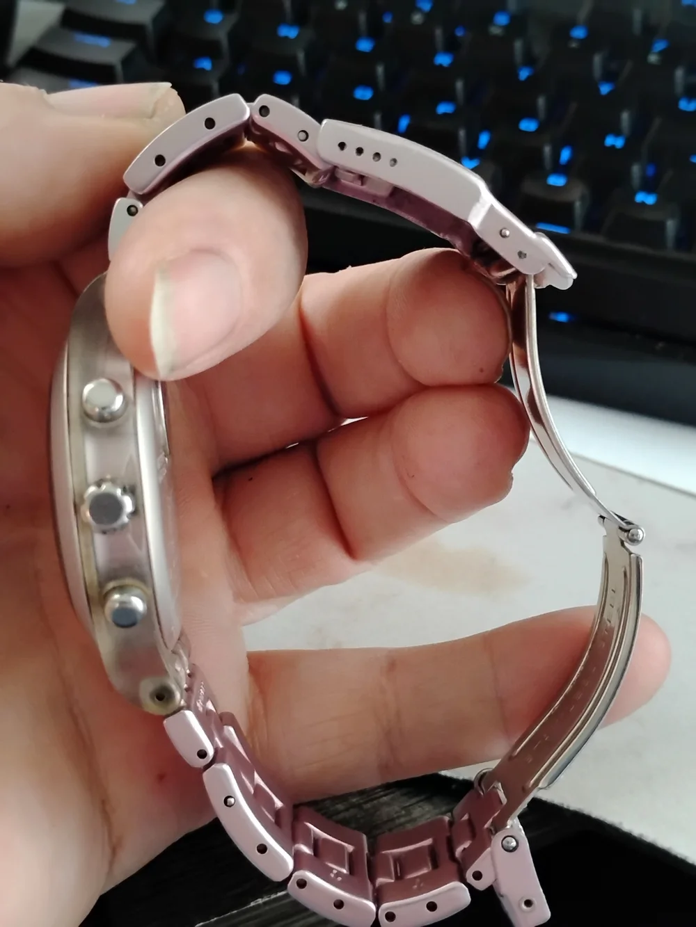 Swatch Ladies Pink Stainless Steel Chronograph Watch